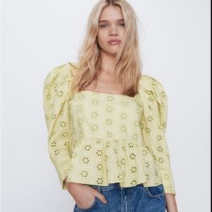 Zara embroidered eyelet top